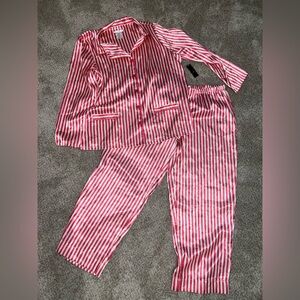Pink and White Striped Satin Pajama Set